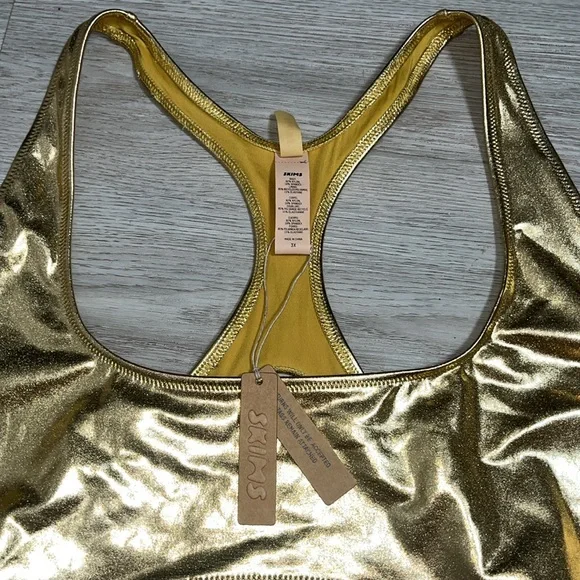 NWT SKIMS Signature Swim Cut Out Gold Metallic Monokini Swimsuit 3X - Picture 9 of 13
